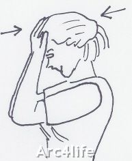 Exercise to strengthen the neck muscles: Press palms against forehead and push against each other